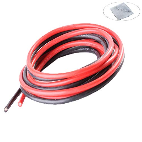 Boladge 2 Metros Alambre de Silicona Pura Cable de Alimentación 24AWG Cable de Batería Alambre de Cobre Estañado Cable de Cable RC Calibre 24 (1 Metro en Negro y 1 Metro en Rojo) (24AWG)