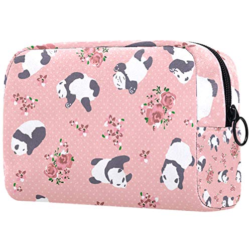 Bolsa de cosméticos para mujer, lindo oso panda en diferentes posturas patrón a rayas, bolsas de maquillaje accesorios organizador regalos