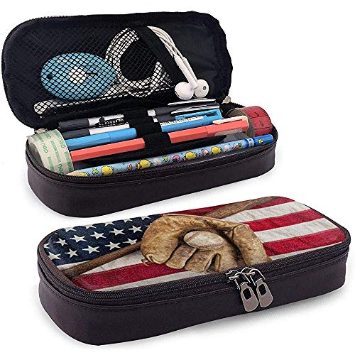 Bolso de bolígrafo de cuero PU de bandera americana de bola 20 * 9 * 4 cm (8X3.5X1.5 pulgadas) Bolsa Estuche titular Bolso de moneda universitario Bolso cosmético