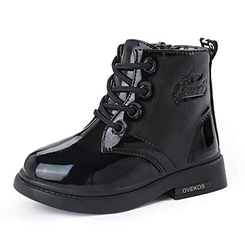 Botas para Niñas Niños Infantiles Cordones Anti Deslizante 1-12 Años (35 EU, Negro con Felpa)