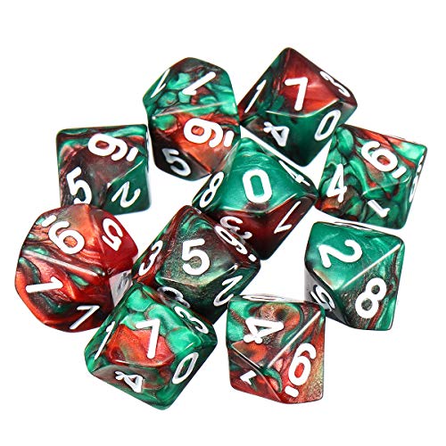 BouBou 10Pcs Dados De 10 Caras D10 Dados Poliédricos RPG Juego De rol Dados con Bolsa - # 3