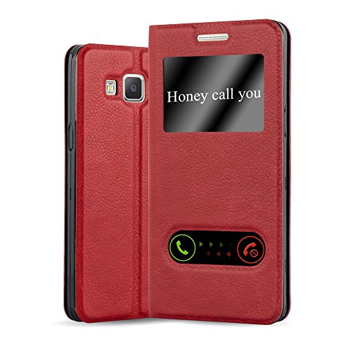 Cadorabo Funda Libro para Samsung Galaxy A3 2015 en Rojo AZRAFÁN - Cubierta Proteccíon con Cierre Magnético, Función de Suporte y 2 Ventanas- Etui Case Cover Carcasa