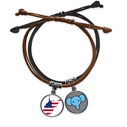 CaoGSH Virginia USA - Pulsera de piel con diseño de mapa del oeste y estrellas