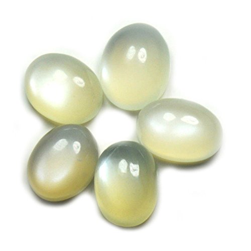 CaratYogi Cabochon Natural Piedra de Luna Blanca Lote de Piedras Preciosas Total 25 Quilates 5 Piezas Forma Oval Piedra Natal de Junio