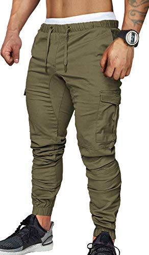 CARETOO Pantalones cargo para hombre, pantalones chinos para fitness, deporte, trekking, elásticos, para otoño, invierno, primavera, todas las estaciones Color verde. XL