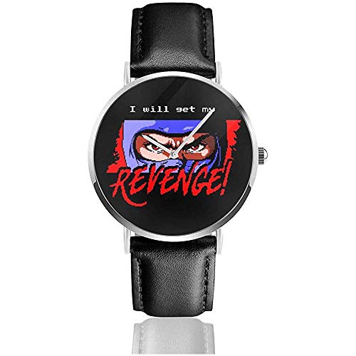 Casual de Negocios Unisex Obtendré mi Venganza Retro Ninja Gaiden Relojes Reloj de Cuero de Cuarzo