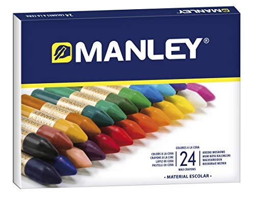 Ceras Manley 24 Unidades - Caja de Cera Profesional y Ceras para Niños - Ceras de Colores para Material Escolar - Blandas, Fabricación Artesanal, Amplia Gama de Colores (124)