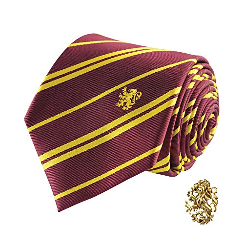 Cinereplicas - Harry Potter - Corbata con Broche - Edición Deluxe - Licencia Oficial - Casa Gryffindor - Talla Única – 100 % Microfibra – Se Entrega con 1 Caja de Regalo - Rojo y Amarillo