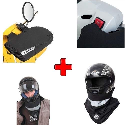 Compatible con Peugeot ELYSEO 100 Roland Garros 2000-2002 Kit Impermeable Tucano Urbano Funda Mano Guantes R362-X + Funda Cuello Impermeable 717I para Casco + Funda Mano Neopreno