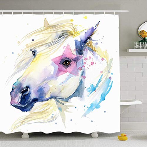 Conjunto de cortina de ducha con ganchos Diseño Lindo caballo blanco Acuarela Animales salvajes de granja Animales domésticos Moda Vida salvaje Naturaleza Zoo Tela de poliéster impermeable Baño Decora