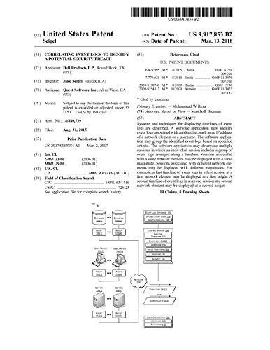 Correlating event logs to identify a potential security breach: United States Patent 9917853 (English Edition)