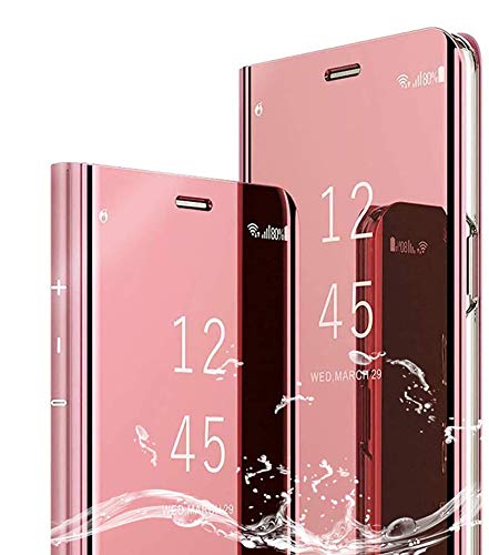 COWEN para Sony Xperia 5 II Funda,Flip Espejo Trasparente Antigolpes Cover Funda con Soporte Plegable Protection Standing Funda para Sony Xperia 5 II-Oro Rosa