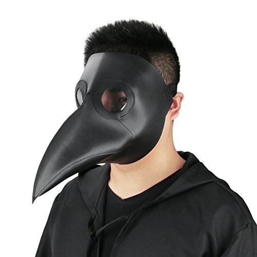 CUSFULL Máscara de Pico Falsa Piel Plaga Doctor Máscara Disfraz de Halloween Cosplay Steampunk Costume para Adulto Negro-uno tamaño