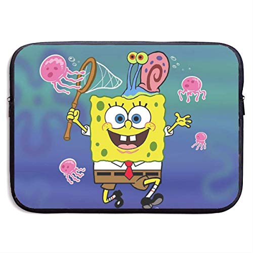 Cute Bi Bolsa para Funda para Computadora Portátil Bob Esponja Atrapa Pulpo Neopreno Resistente Al Agua Bolsillo para Computadora Portátil 13 Pulgada