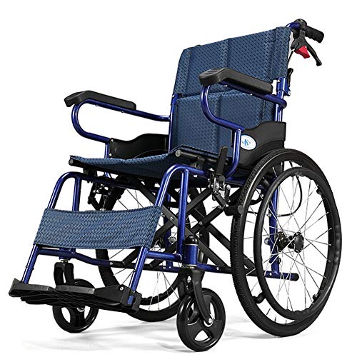 D-Q De Peso Ligero Plegable de autopropulsión Silla de Ruedas Plegable con 4 Hand Brakes Respaldo y reposapiés Silla de Ruedas for discapacitados, Ancianos, los usuarios discapacitados