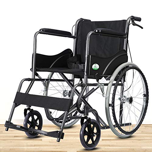 D-Q Silla De Ruedas Plegable Manual, Ancho Asiento 46 Cm, Silla De Ruedas para Discapacitados Y Mayores con 4 Hand Brakes Freno (Color : Black, Size : B)