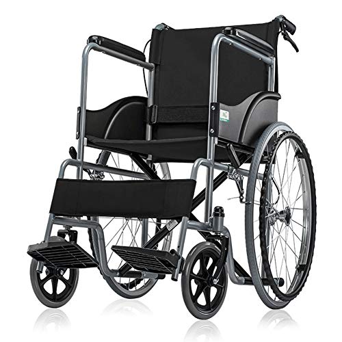 D-Q Silla De Ruedas Plegable Manual, Ancho Asiento 46 Cm, Silla De Ruedas para Discapacitados Y Mayores con 4 Hand Brakes Freno (Color : Black, Size : A)