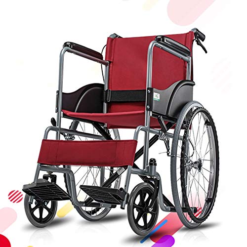 D-Q Silla De Ruedas Plegable Manual, Ancho Asiento 46 Cm, Silla De Ruedas para Discapacitados Y Mayores con 4 Hand Brakes Freno (Color : Red, Size : A)