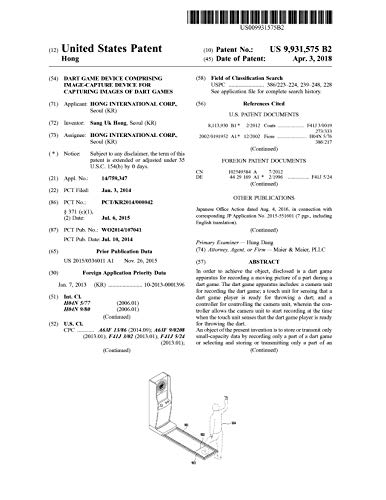 Dart game device comprising image-capture device for capturing images of dart games: United States Patent 9931575 (English Edition)