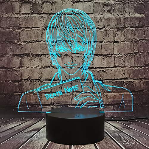 Death Note Lamp Japón Anime Figura Yagami Luz para Niño Sala de estar Dibujos animados Lámpara de noche Mesa LED 7 Color USB Mood Luster Fiesta Cumpleaños Regalo Amigo para Niños Teene