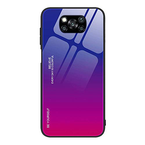 Dedux Funda para Xiaomi Poco X3 NFC, Carcasa Degradado de Color Vidrio Templado Anti-rasguños Funda, TPU de Silicona Suave Case Cover (Azul/Rojo)