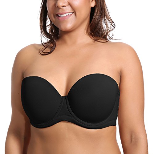 DELIMIRA - Sujetador sin Tirantes Tallas Grandes Push Up de Silicona para Mujer Negro 105C