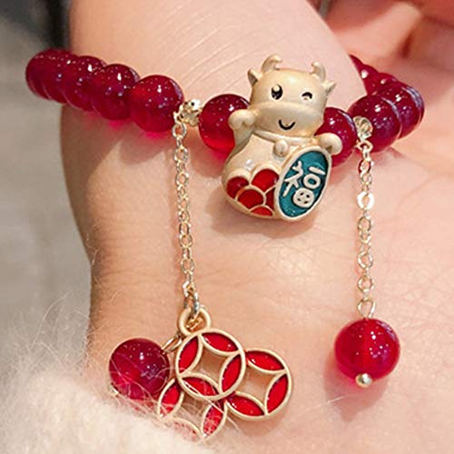 DFGHJH Feng Shui Buena Suerte Pulseras para Las Mujeres Carnelian Little Taurus Crystal Mujeres Ajustable para la Buena Fortuna Valgoush Lucky Wealth Energía Positiva