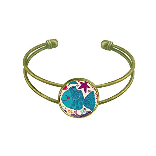 Dibujo de linea Cartoon mar Peces corales Pulsera Brazalete Retro Joyas De PuÃ±o Abierto