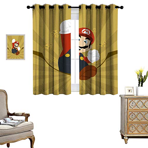 DRAGON VINES Blackout Curtains for Living Room Windproof Curtain Picking Mushrooms Super Mario Bros Room Darkened Set of 2 Panels W55 x L72