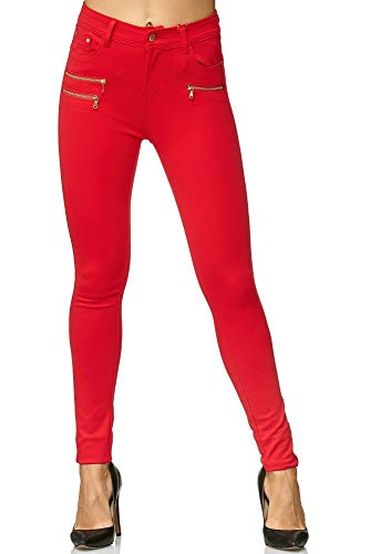 Elara Pantalones Elásticos de Mujer Skinny Fit Jegging Chunkyrayan Rojo H86-10 Rot 34 (XS)