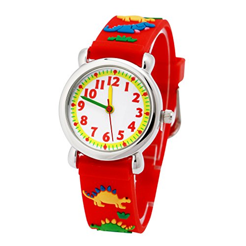 Eleoption Relojes de pulsera resistentes al agua digitales de silicona en 3D con dibujos animados, regalo de profesor para niños y niñas - ZL-00210, rojo, (Red Jurassic Dinosaurs)