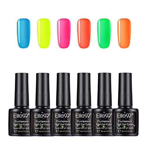 Elite99 Esmaltes Semipermanentes de Uñas en Gel UV LED de Color Neon, 6pcs Kit de Esmaltes de Uñas 10ml 001