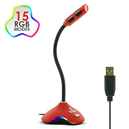 EMPIRE GAMING - Micrófono Gamer PC, Mac, Consolas – Micro Ideal Podcast Youtube, Streaming Twitch, Charlas, Canciones - Retroiluminación LED RGB 15 Modos – Cable USB - Negro Rojo