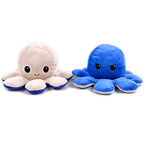 EUROXANTY Peluche Pulpo Reversible | Peluche emociones | Pulpo de Colores | Peluche Blando | 2 Caras | Pulpo Contento | Pulpo enfadado | 20 cm | Carne-Azul