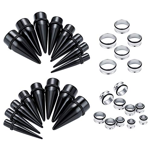 FECTAS Kit de Estiramiento de Orejas de Calibre Grande de 32 Piezas Tapones de acrílico de Acero Inoxidable Tapones Expansor Juego de Piercings Joyas