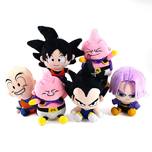 FENGHE Muñeca de Peluche de dragón 6pcs / Lot 19-22cm Dragon Ball Z Vegeta Goku Kuririn Trunks Majin Buu Super Saiyan Son Gohan Plush Colgante De Juguete Muñeca De Peluche Suave Regalos