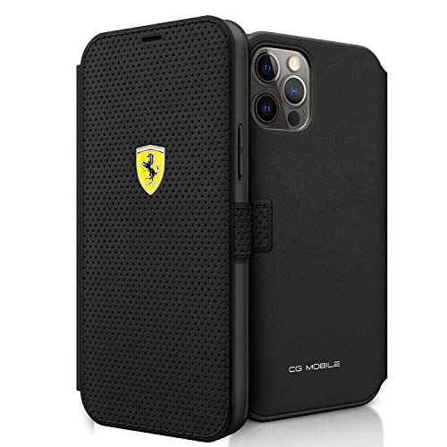 Ferrari FESPEFLBKP12LBK Book On Track Perforated - Funda para iPhone 12 Pro Max 6,7", color negro