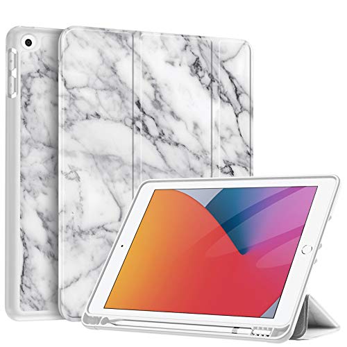 Fintie Funda para iPad 10,2" 2020/2019 con Soporte Integrado para Pencil Original - Carcasa Ligera Trasera de TPU Suave con Función de Auto-Reposo/Activación para iPad 8/7.ª Gen, Mármol