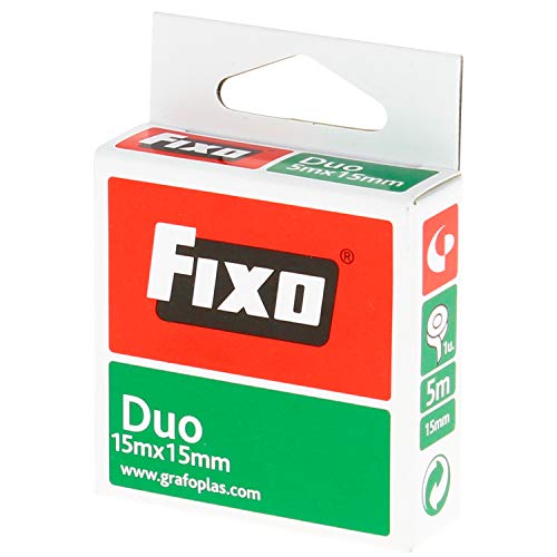 Fixo Duo 75600200. Cinta Adhesiva Doble Cara, 15mmx15m, Libre de Ácido y Lignina, Perfecta para Manualidades con Goma EVA y Scrapbooking, transparente