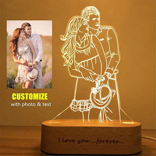 Foto Personalizada Lámpara De Acrílico De 16 Colores Lámpara De Acrílico De Madera Luz LED Lámpara De Acrílico Imagen Regalo De Acción De Gracias De Cumpleaños De Navidad(2 Colores 5.9IN)