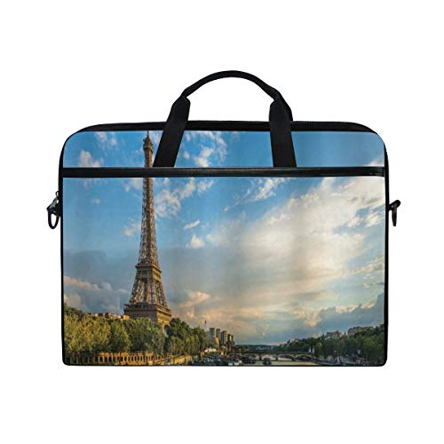 FOURFOOL 15-15.6 inch Bolsa de ordenador,Puesta de sol sobre la Torre Eiffel y el río Sena París Francia Esc,Nuevo Patrón de impresión portátil Hombro Bolsa maletín portátil de Ordenador portátil Caso