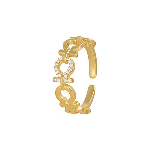 FPOJAFVN Anillo con Microincrustaciones De Personalidad De Moda, Lujo Ligero Y Anillo Ajustable De Apertura Versátil, para Mujeres, Pareja, Regalos De Joyería,Oro