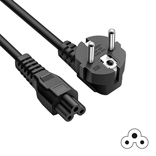 FSKE® Cloverleaf Cable de alimentación CEE7 en IEC 320 C5, 3Pin AC Cable de Cables de alimentación, 10A 250V para Cargadores de Ordenador portátil, Escáneres, Impresoras, Monitores de TV LED, 1.5m