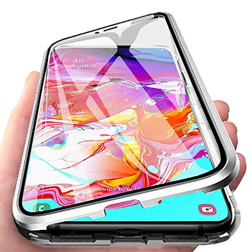 Funda para Samsung Galaxy A70 Adsorcion Magnetica Carcasa 360 Grados Protección Estuche Doble Untre Delgada Háptico Vidrio Templado Marco Aluminio Anti Choque Metal Flip Cover