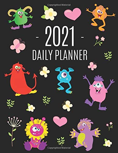 Fuzzy Monsters Planner 2021: Cute 2021 Daily Organizer: January - December (with Monthly Spread) | For School, Work, Appointments & Goals | Large ... | Beautiful Blue Yellow Red Weekly Scheduler