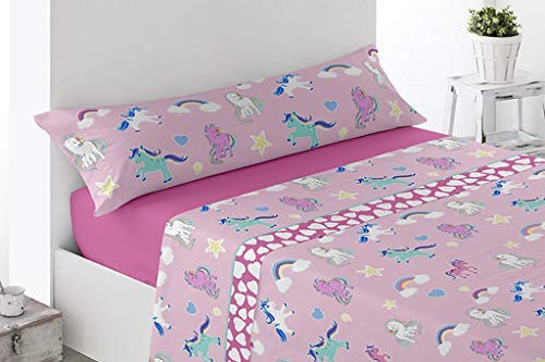 GALAXI Juego DE SÁBANAS CORALINA 3/Piezas Modelo: Unicornios, Color: Rosa, para Cama DE 105cm.