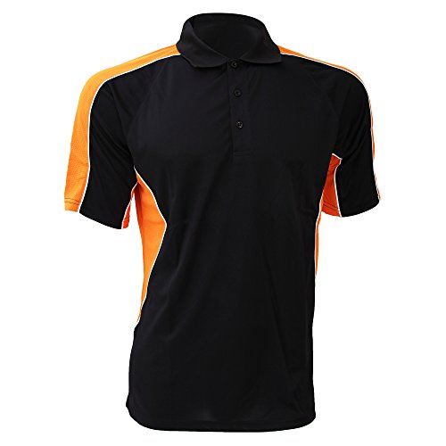 GAMEGEAR® Cooltex - Polo de Deporte de Manga Corta Transpirable Modelo Active Hombre Caballero - Verano/Ejercicio (Extra Grande (XL)) (Negro/Naranja)