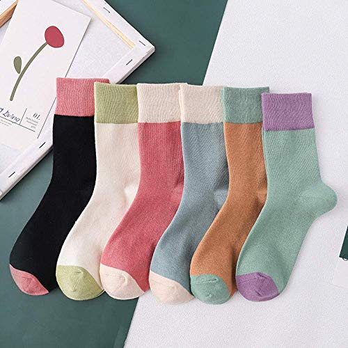 Gamvdout Sencillez elegante 3 pares de calcetines de invierno de color a juego para mujer, calcetines de algodón puro de color, calcetines apilables para mujer (color: 6 pares)