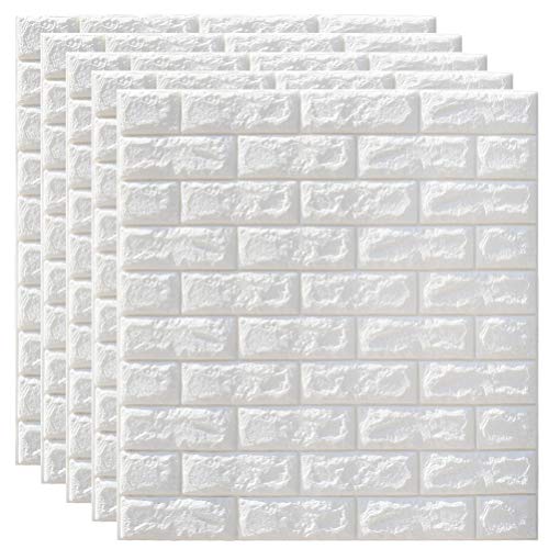 GARNECK 5 Piezas 3D Pegatinas de Pared de Ladrillo Impermeable PE Espuma Papel Tapiz Blanco para Sala TV Pared Y Decoración del Hogar (Blanco)