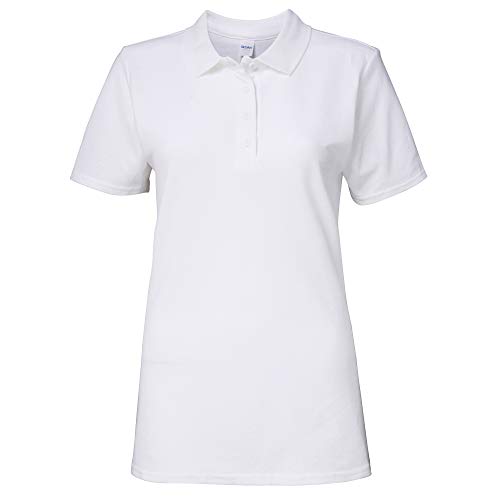 Gildan - Polo de manga corta de doble piqué para mujer (Grande (L)/Blanco)